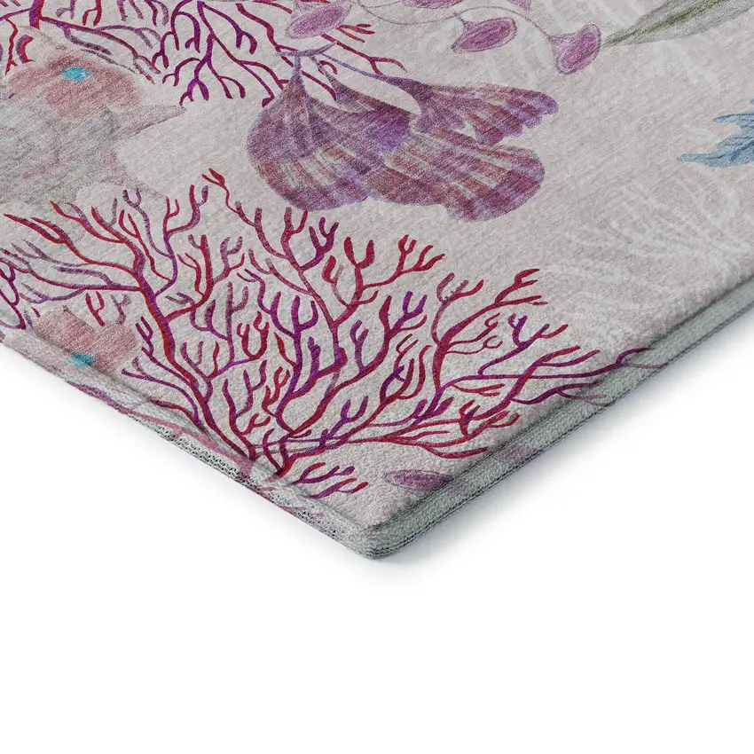 Raspberry Ivory And Blue Geometric Washable Area Rug With UV Protection Photo 7