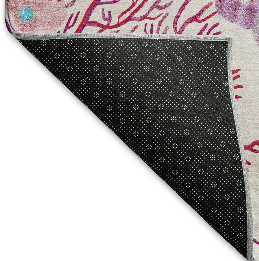 Raspberry Ivory And Blue Geometric Washable Area Rug With UV Protection Photo 7