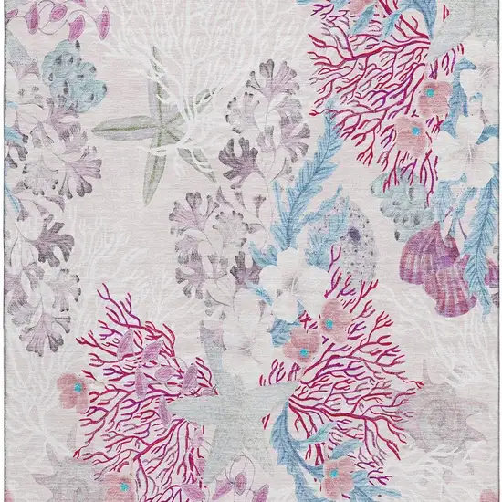 Raspberry Ivory And Blue Geometric Washable Area Rug With UV Protection Photo 4