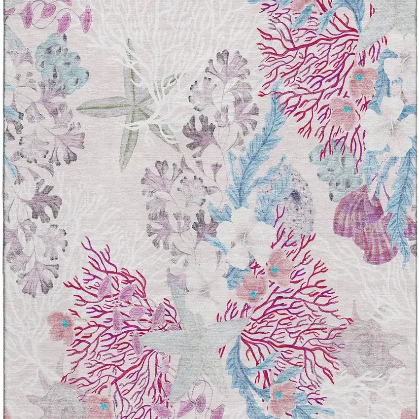 Raspberry Ivory And Blue Geometric Washable Area Rug With UV Protection Photo 4