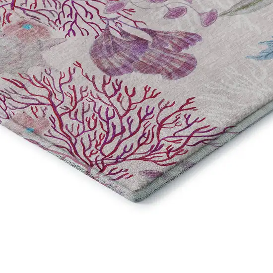 Raspberry Ivory And Blue Geometric Washable Area Rug With UV Protection Photo 8