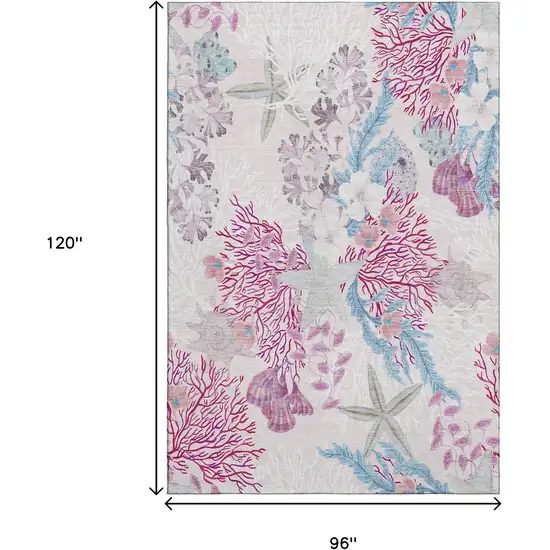 Raspberry Ivory And Blue Geometric Washable Area Rug With UV Protection Photo 3