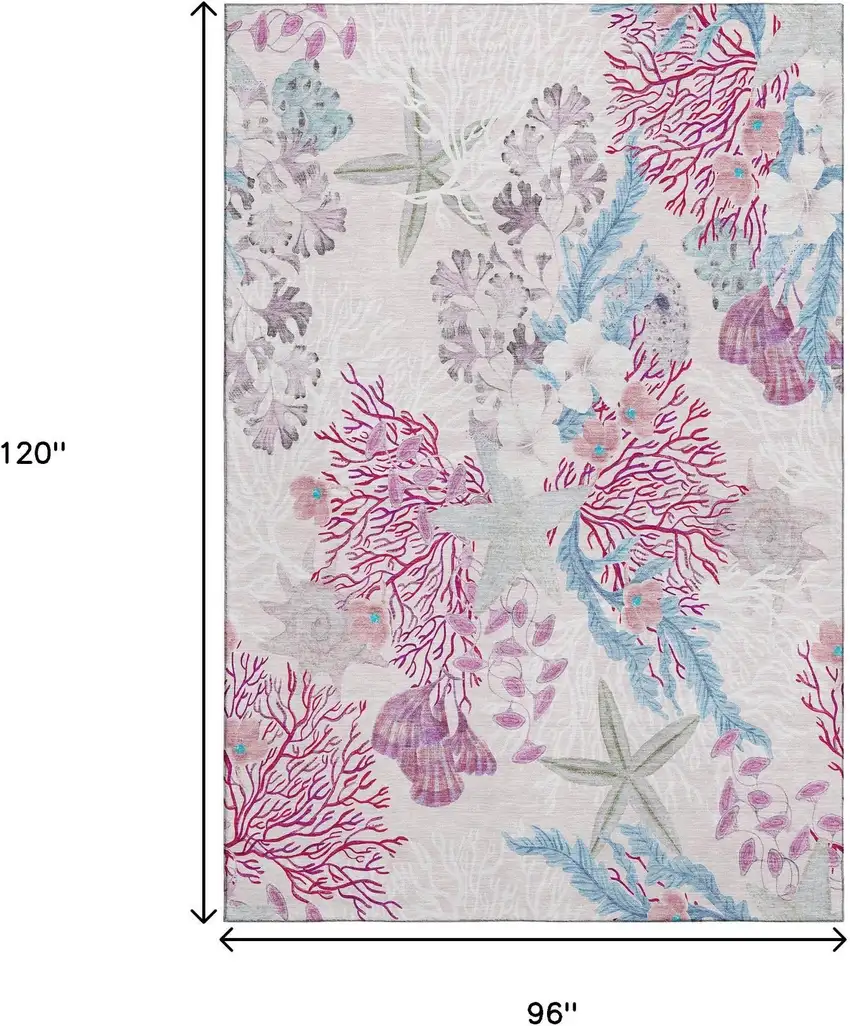 Raspberry Ivory And Blue Geometric Washable Area Rug With UV Protection Photo 3