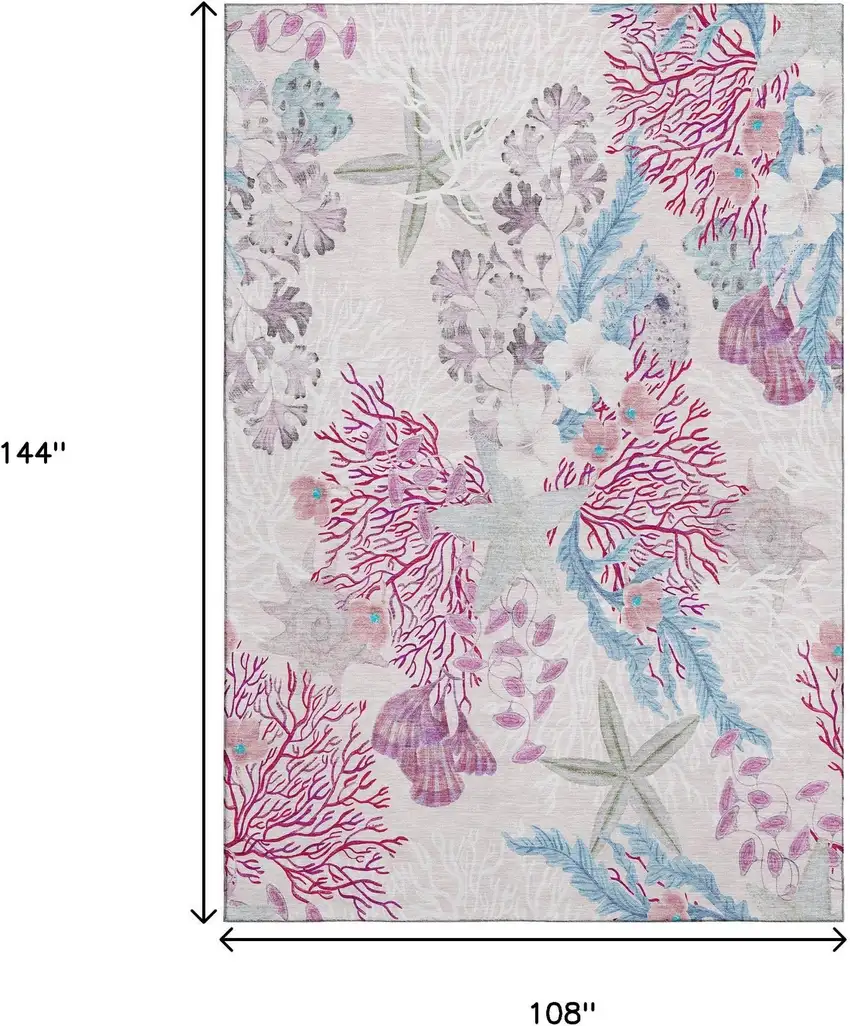 Raspberry Ivory And Blue Geometric Washable Area Rug With UV Protection Photo 3