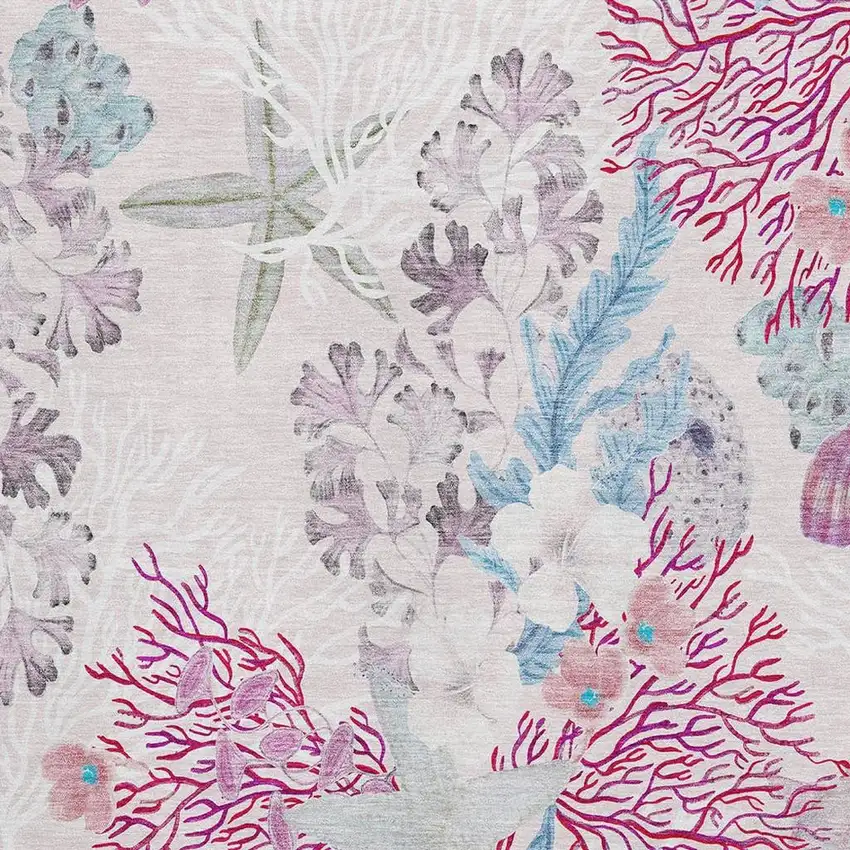 Raspberry Ivory And Blue Geometric Washable Area Rug With UV Protection Photo 3