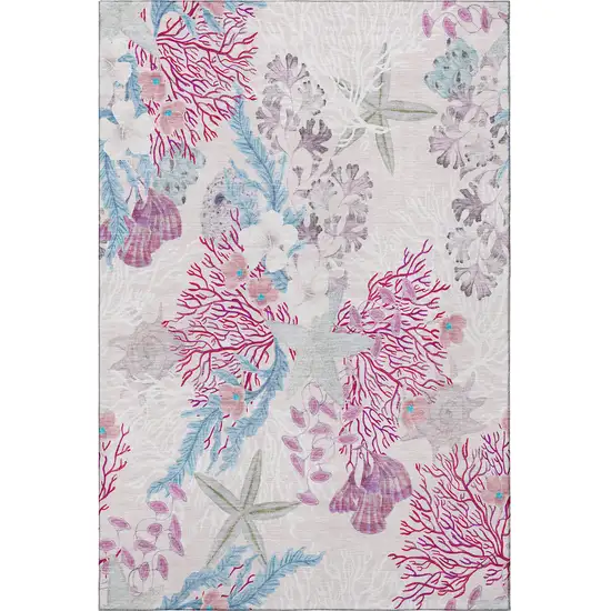 Raspberry Ivory And Blue Geometric Washable Area Rug With UV Protection Photo 5