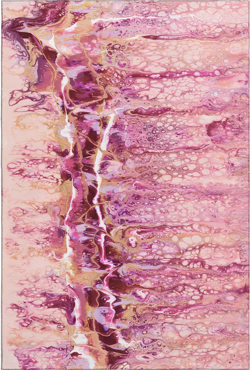 Raspberry Ivory And Gold Abstract Washable Indoor Outdoor Area Rug Photo 2
