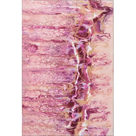 Raspberry Ivory And Gold Abstract Washable Indoor Outdoor Area Rug Photo 4