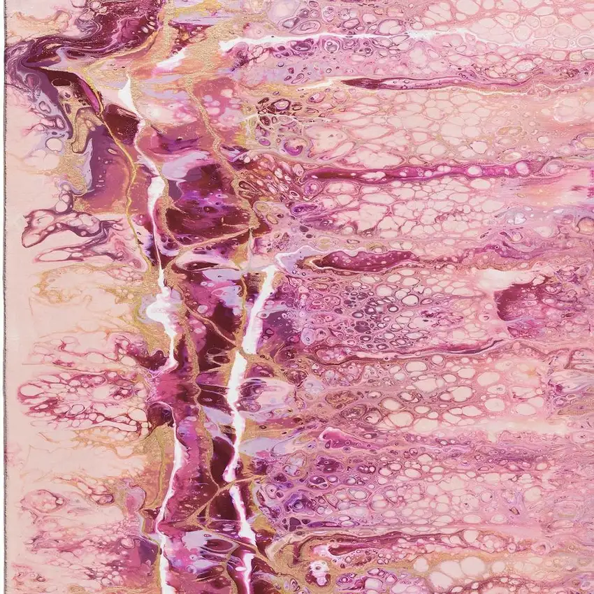 Raspberry Ivory And Gold Abstract Washable Indoor Outdoor Area Rug Photo 5