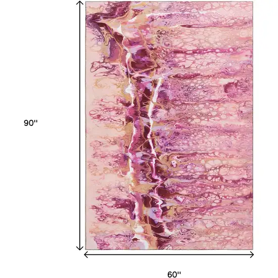 Raspberry Ivory And Gold Abstract Washable Indoor Outdoor Area Rug Photo 3