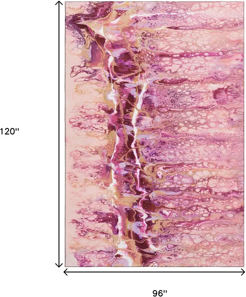 Raspberry Ivory And Gold Abstract Washable Indoor Outdoor Area Rug Photo 3