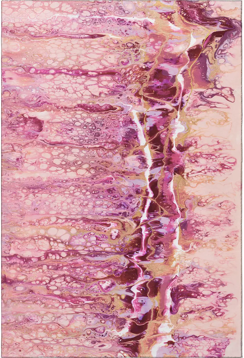 Raspberry Ivory And Gold Abstract Washable Indoor Outdoor Area Rug Photo 4