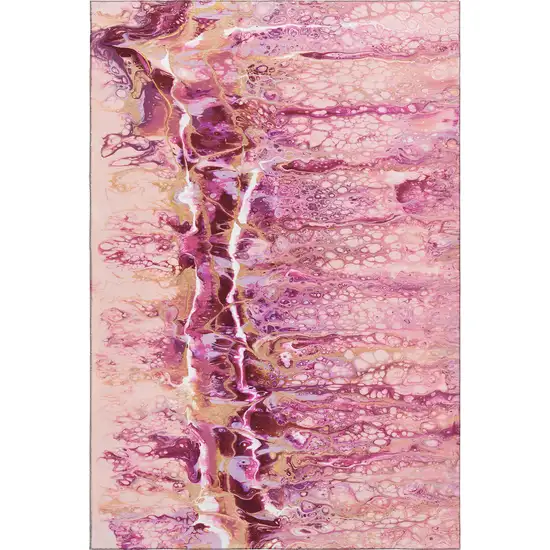Raspberry Ivory And Gold Abstract Washable Indoor Outdoor Area Rug Photo 2