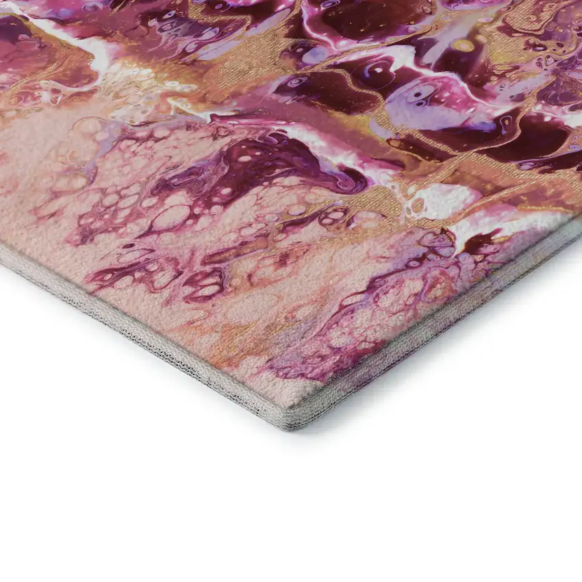Raspberry Ivory And Gold Abstract Washable Indoor Outdoor Area Rug Photo 4