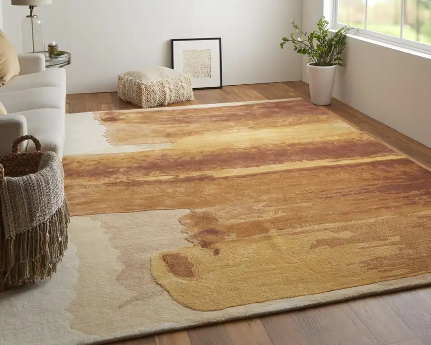 Ivory Red And Orange Abstract Hand Tufted Area Rug Photo 9