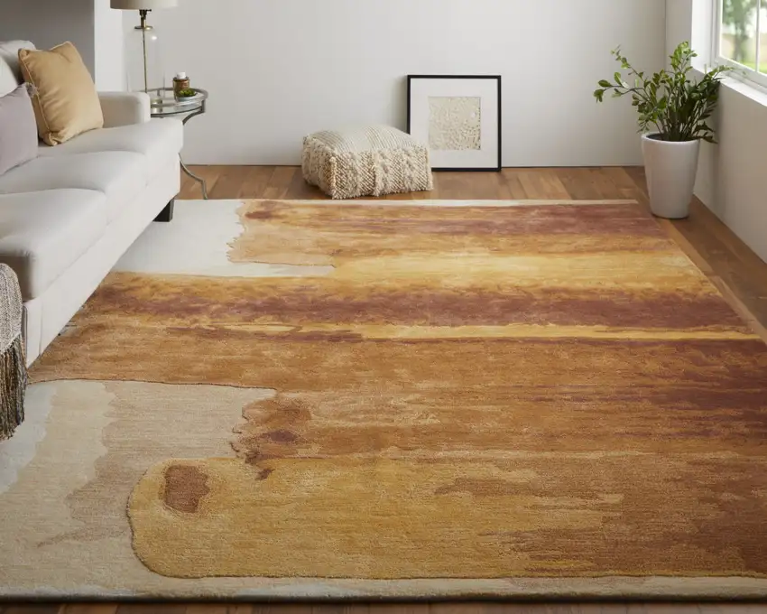 Ivory Red And Orange Abstract Hand Tufted Area Rug Photo 8