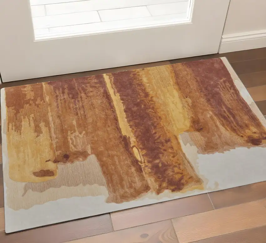 Ivory Red And Orange Abstract Hand Tufted Area Rug Photo 1