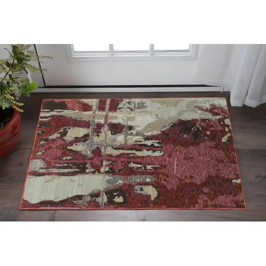 Red and Beige Abstract Power Loom Area Rug Photo 1