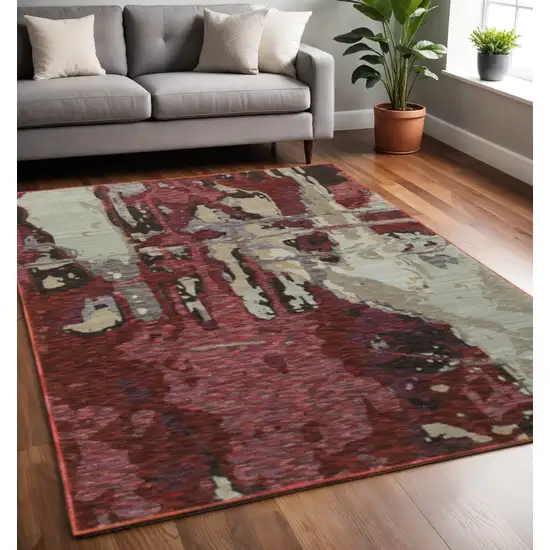 Red and Beige Abstract Power Loom Area Rug Photo 1