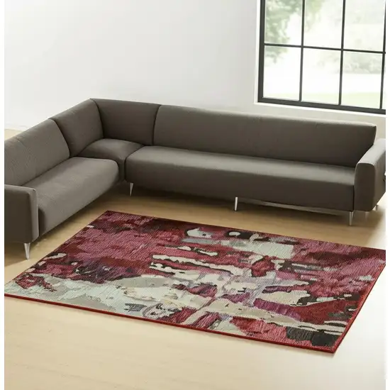 Red and Beige Abstract Power Loom Area Rug Photo 1