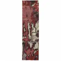 Photo of Red And Beige Abstract Power Loom Stain Resistant Runner Rug