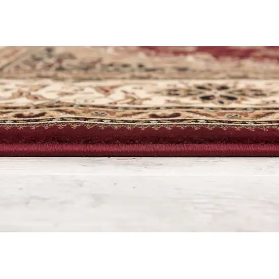Red And Beige Abstract Round Rug Photo 4