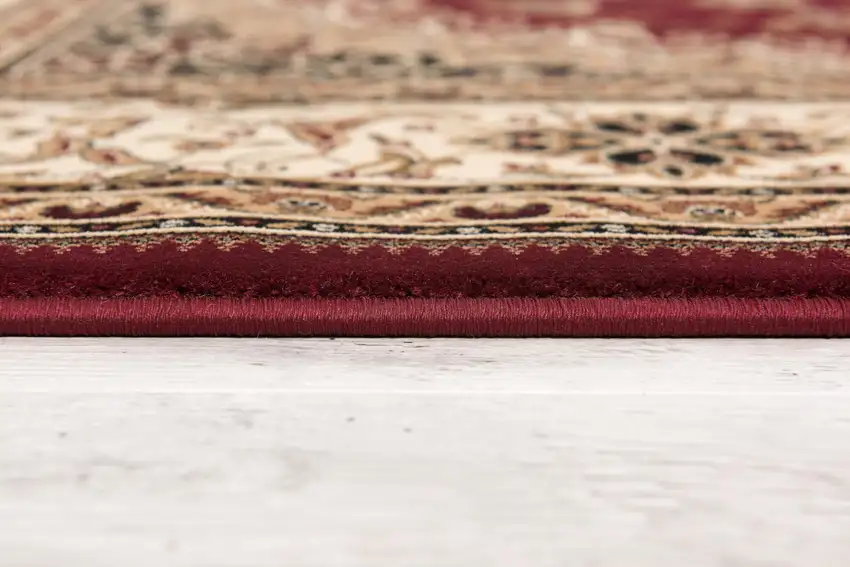 Red And Beige Abstract Round Rug Photo 4