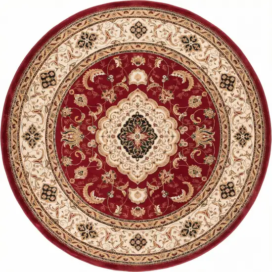 Red And Beige Abstract Round Rug Photo 1