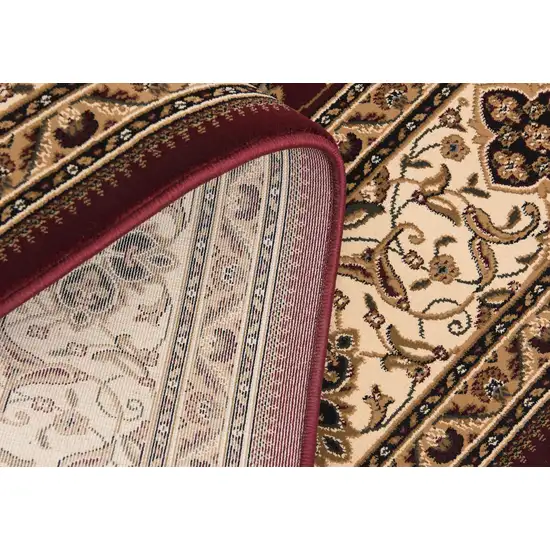 Red And Beige Abstract Round Rug Photo 3
