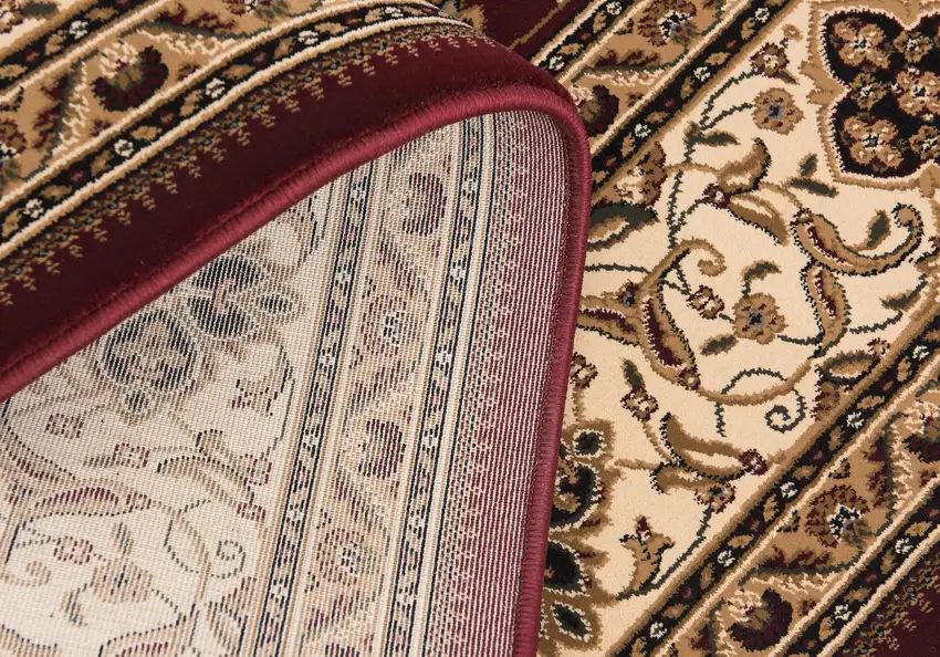 Red And Beige Abstract Round Rug Photo 3