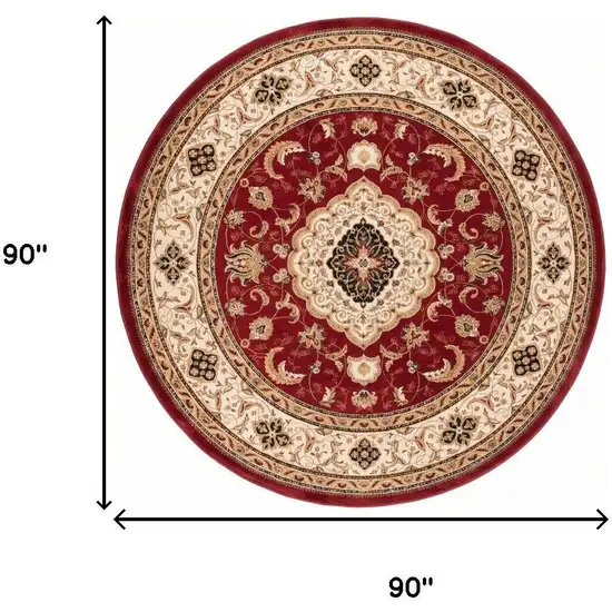 Red And Beige Abstract Round Rug Photo 5