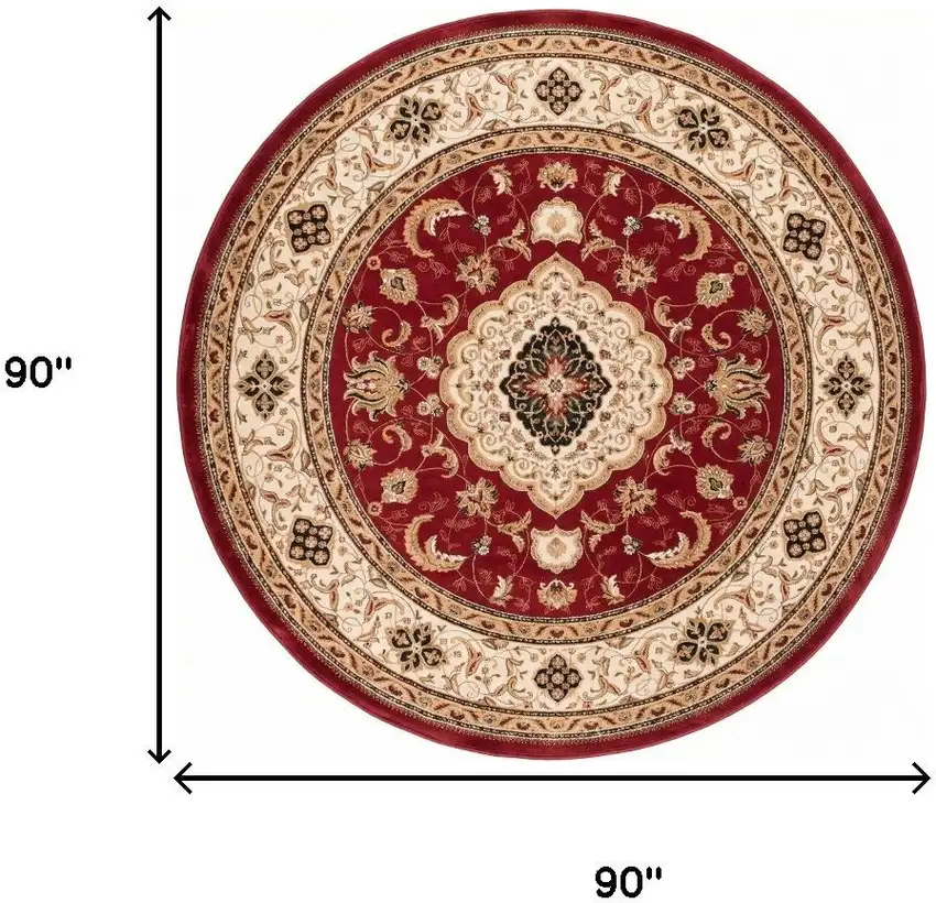 Red And Beige Abstract Round Rug Photo 5