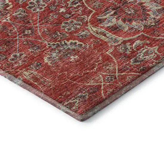 Red And Beige Floral Medallion Washable Area Rug With UV Protection Photo 7