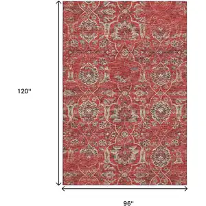 Photo of Red And Beige Floral Medallion Washable Area Rug With UV Protection