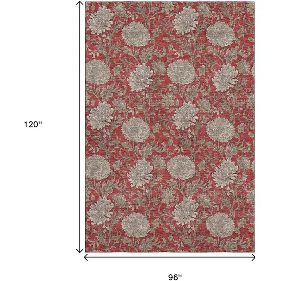 Red And Beige Floral Washable Area Rug With UV Protection Photo 3