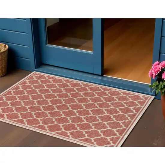 Red And Beige Geometric Indoor Outdoor Area Rug Photo 1