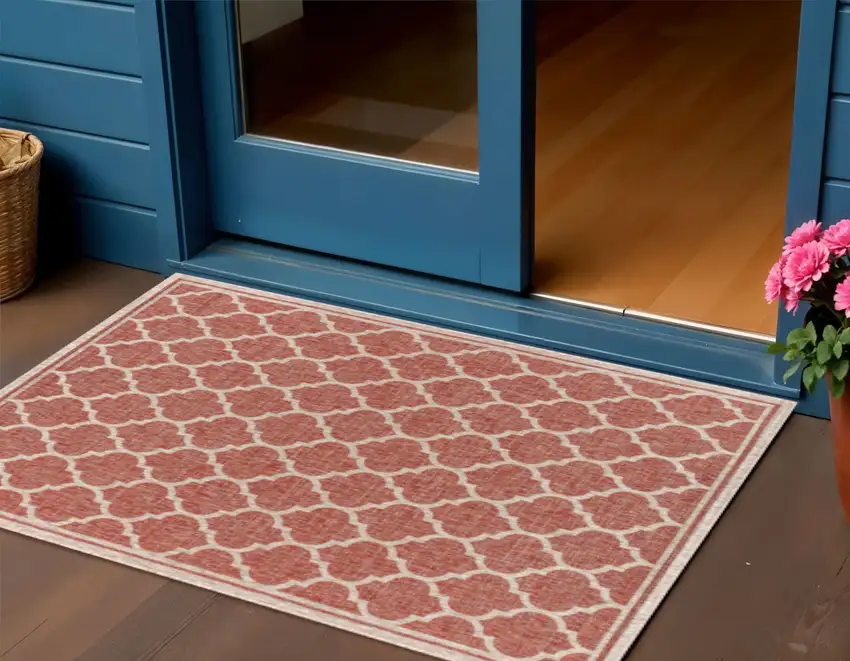 Red And Beige Geometric Indoor Outdoor Area Rug Photo 1