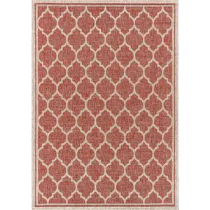 Photo of Red And Beige Geometric Indoor Outdoor Area Rug