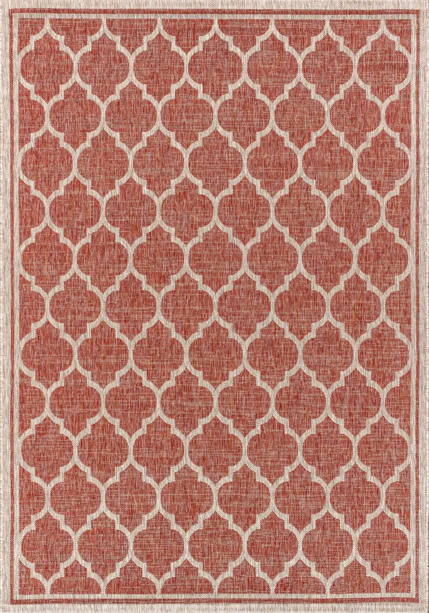 Red And Beige Geometric Indoor Outdoor Area Rug Photo 1