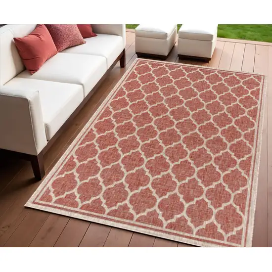 Red And Beige Geometric Indoor Outdoor Area Rug Photo 1