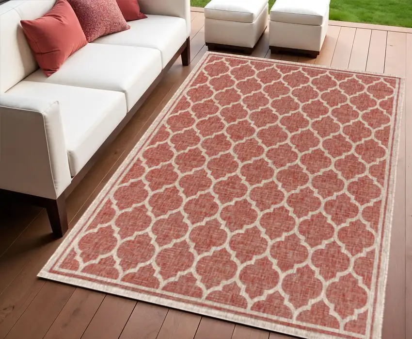 Red And Beige Geometric Indoor Outdoor Area Rug Photo 1