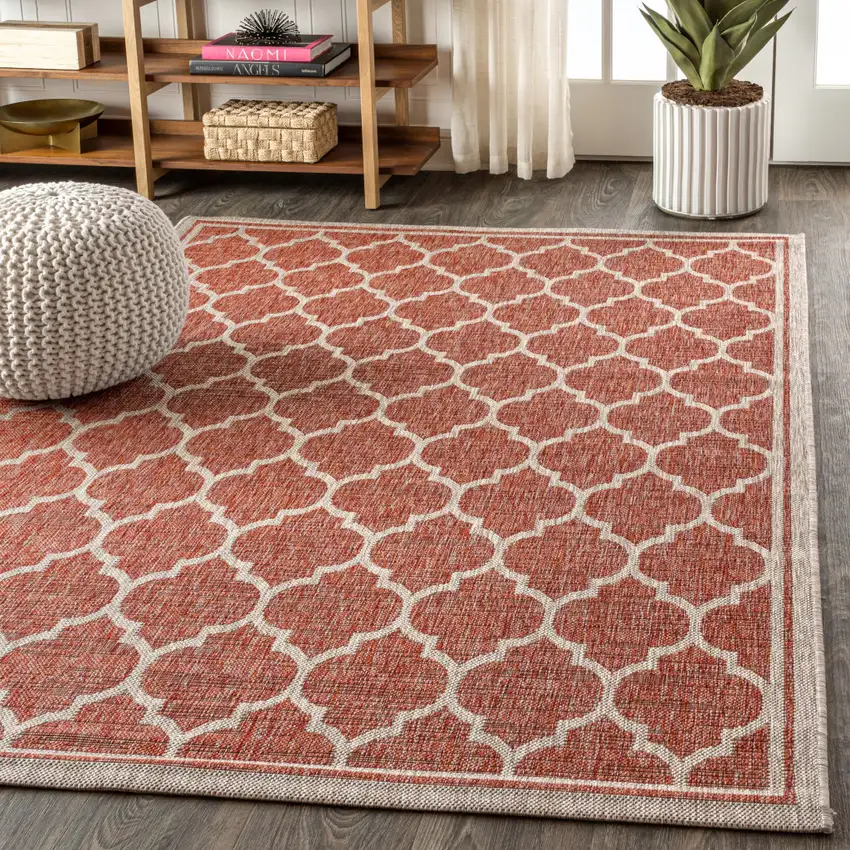 Red And Beige Geometric Indoor Outdoor Area Rug Photo 6