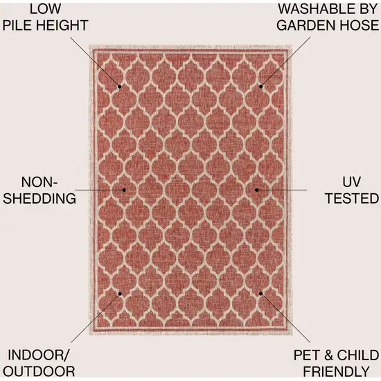 Red And Beige Geometric Indoor Outdoor Area Rug Photo 9