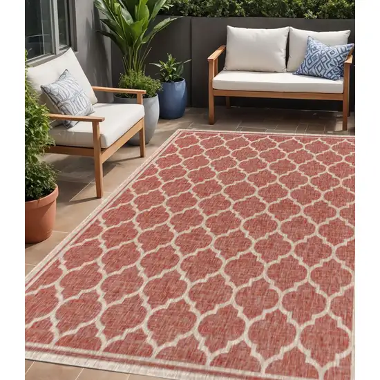 Red And Beige Geometric Indoor Outdoor Area Rug Photo 1