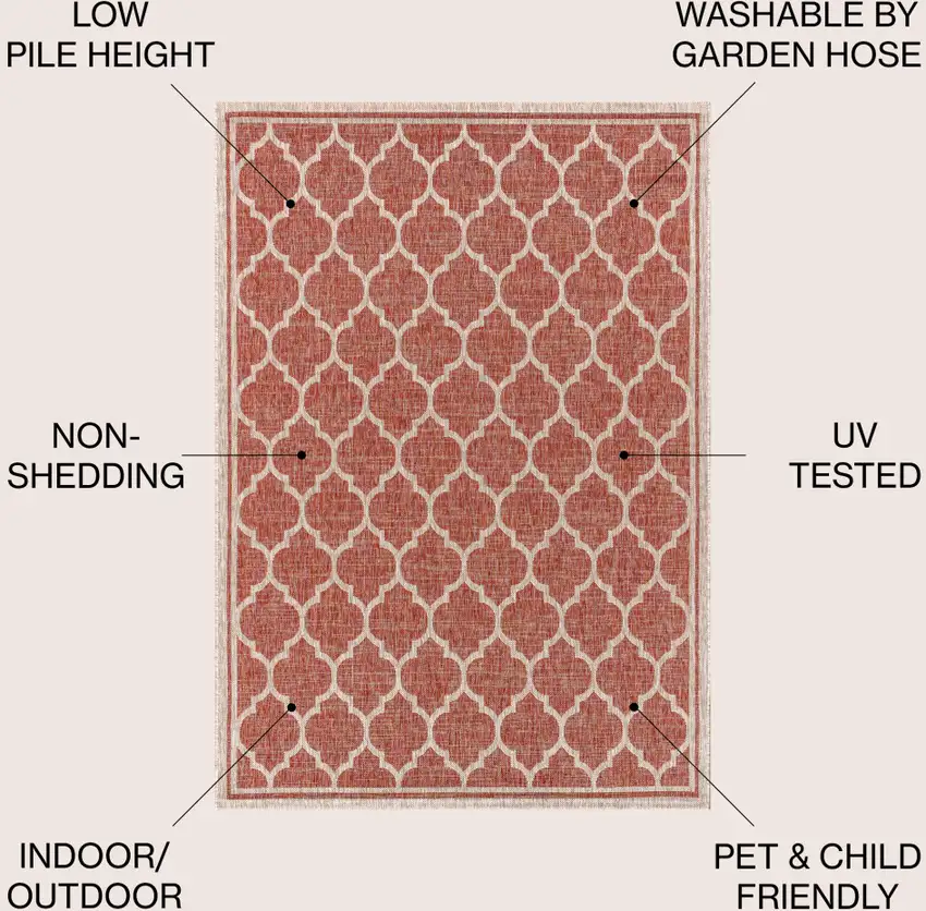 Red And Beige Geometric Indoor Outdoor Area Rug Photo 9