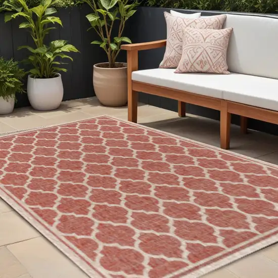 Red And Beige Geometric Indoor Outdoor Area Rug Photo 1