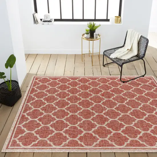 Red And Beige Geometric Indoor Outdoor Area Rug Photo 8