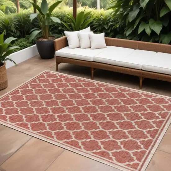 Red And Beige Geometric Indoor Outdoor Area Rug Photo 1