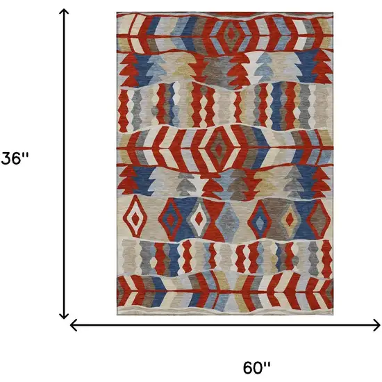 Red And Beige Geometric Washable Indoor Outdoor Area Rug Photo 5