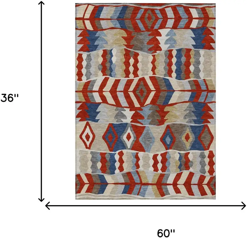 Red And Beige Geometric Washable Indoor Outdoor Area Rug Photo 5